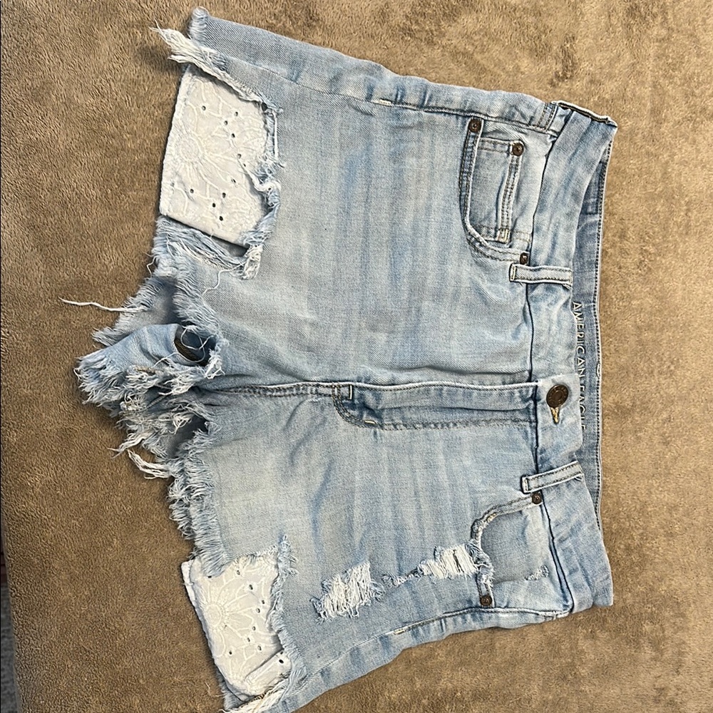 American Eagle Outfitters Light Blue Distressed Jean Shorts